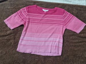 Pink Striped Short Sleeve Top