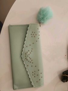 Stylish Mint Green Wallet with Studs