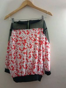 RED LINEN BLEND TOP WITH FLOWERS FOR WOMEN