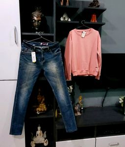 Pack 2 Quality Pink Sweatshirt&amp;Stylish Denim Jeans