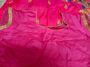 Vibrant Pink Embroidered Saree with Blouse