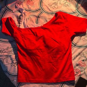 Red Off-Shoulder California Graphic Top
