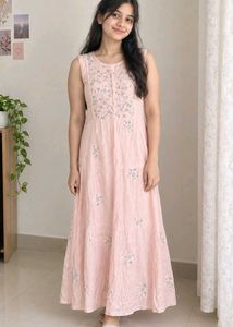 Peach Embroidered Dress With Matching Jewellery