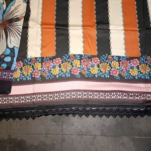Orange &amp; Black Floral dress material