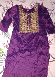 Embroidered Purple Silk Kurta