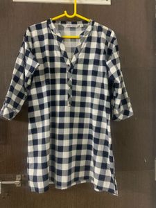Plus Size Checked Cotton Tunic Top