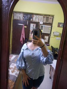 Blue and White Striped Off-Shoulder Top