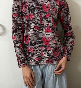Graphic Print Distressed Long Sleeve Top