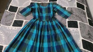 Blue Plaid Midi Dress