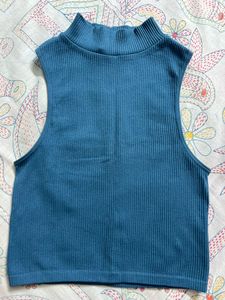 Zara sleeveless high neck top - pigeon blue