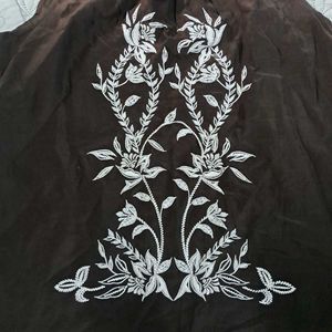 Brown Embroidered Sleeveless Top