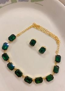 New Elegant Emerald Necklace &amp; Earring Set