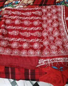 Elegant Red Embroidered Saree with Blouse