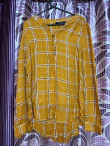 Mustard Yellow Plaid Button-Up Top