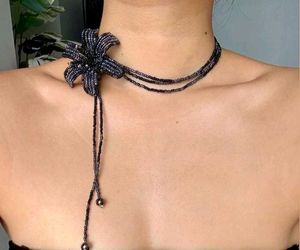 Black Beaded Flower Choker Necklace