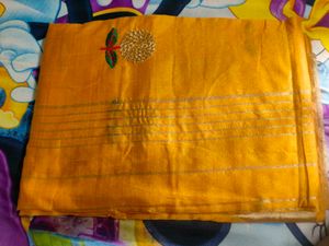 Yellow Silk Saree with Embellishments
