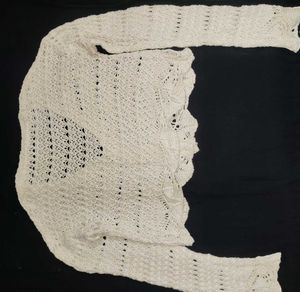White Crochet Knit Cardigan