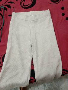 Ribbed Beige Wide Leg Pants