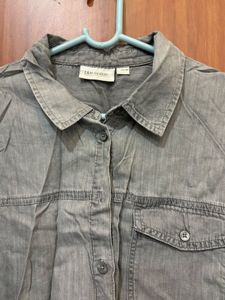 Cropped Green Denim Shirt