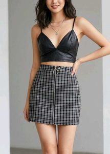 Checkered Mini Skirt with leather top set