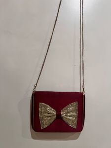 Maroon Clutch with Sequin Bow