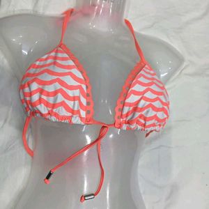 🪔 Coral &amp; Grey Chevron Bikini Top