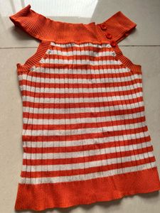 Orange & White Striped Knit Top