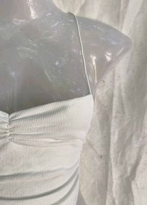 White Ruched Halter Crop Top