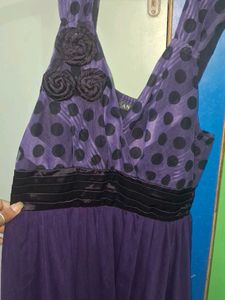 Purple Polka Dot V-Neck Party Dress