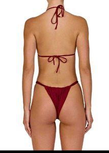 Maroon Twisted Bandeau Bikini Set