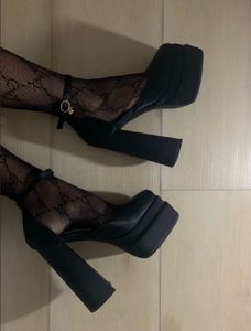 Black Platform Block Heels