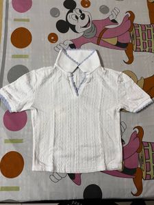 Cute White Textured Polo Top