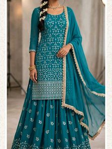 Embellished Teal Kurta and lehnga