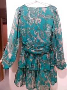 Chic Deep Green Paisley Tiered Dress