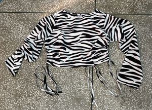 Zebra Print Tie-Up Long Sleeve Top