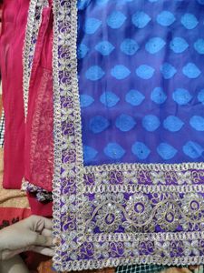 Blue Saree with Red Border double colour