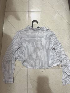 Striped Cropped Button-Up Shirt