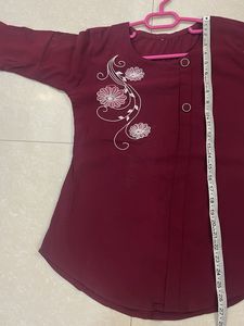 Maroon Embroidered Kurta