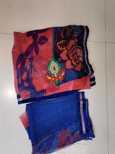 Vibrant Floral Print Saree with unstitched blouse