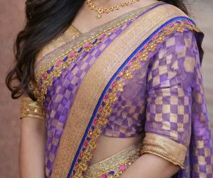Purple Checked Pattern Saree