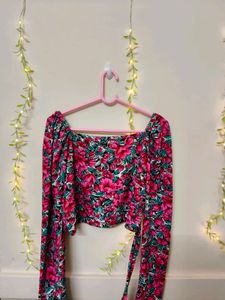 Floral Print Long Sleeve Crop Top
