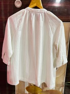 Women's White Textured Button-Up Top