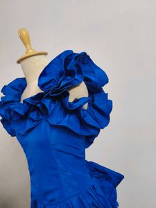 Royal Blue Vintage Ruffled Gown With Bow SnOn Back