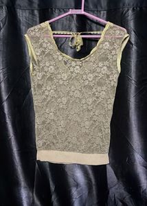 Sheer Lace Top with Cream Trim