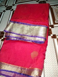 Elegant Red Saree with Gold Border
