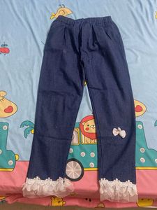 Cute Denim Pants with Lace Trim