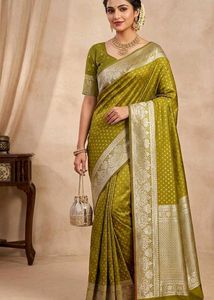 brand new Elegant Olive Green Silk Saree