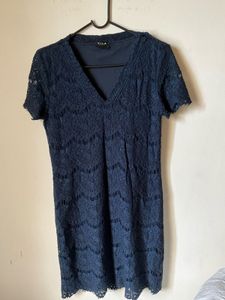 Vila Navy Lace V-Neck Dress