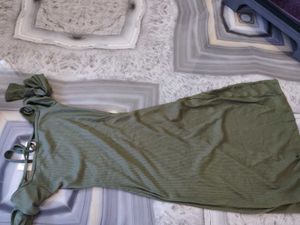 Olive Green Long Sleeve Maxi Dress with High Slit