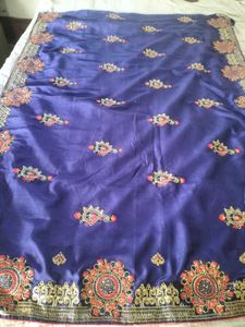 🔥Royal Blue 💙  stone &amp; zari  😱 Silk Saree🔥